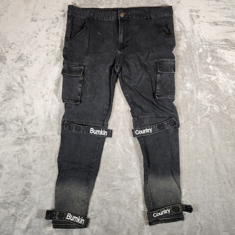Bumpkin Country Jeans Women's 38X29 Cargo Adjustable Straps Black‎ European 36